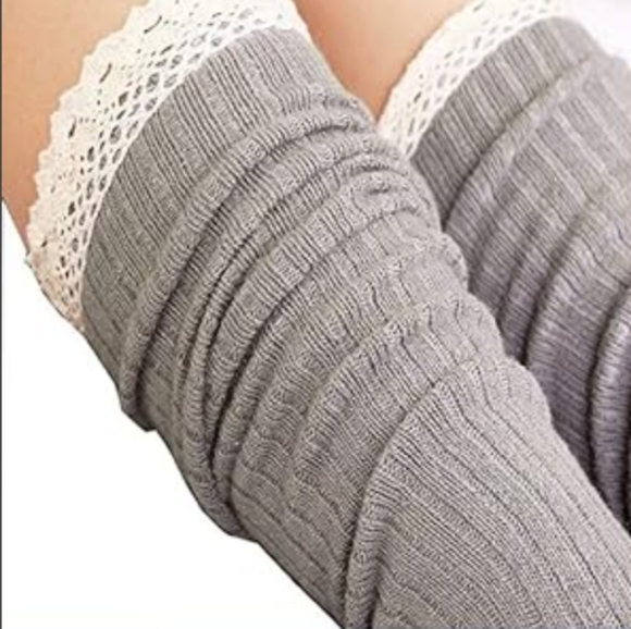 Over The Knee Slouch Lace Trim Beige Boot Socks Sexy Fall Thigh High OTK New - Picture 2 of 6